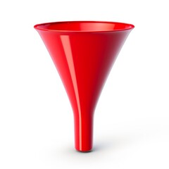 Isolated Plastic Funnel with Clipping Path on White Background. Equipment and Utensil Tool in Red Color