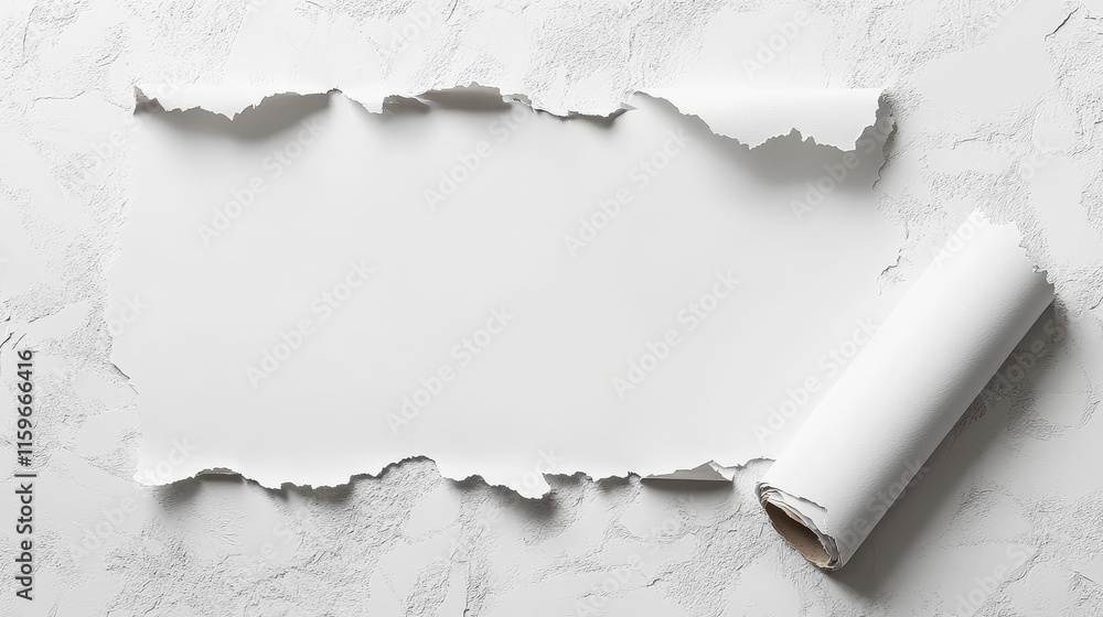 Poster rip paper page curl with torn edge vector sheet. clean canvas surface with scratch rolled notice. no