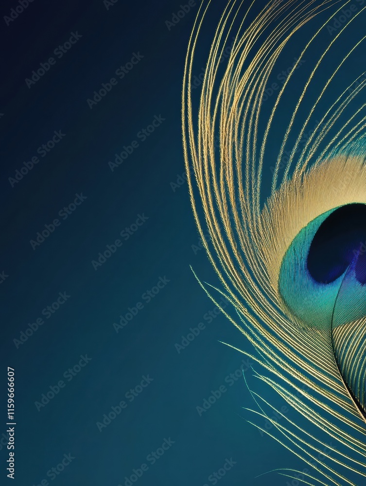 Poster Vibrant abstract design showcasing the intricate beauty of a peacock feather with ample space for creative text placement. Generative AI