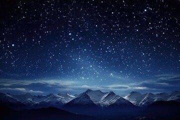 Fototapeta premium Little Dipper Shining in the Dark Arctic Sky with Silhouettes of Mountains and Stars