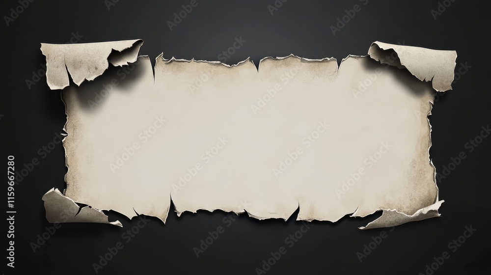 Poster rip notebook page with torn paper edge vector. white scrap sheet strip piece for banner design. grun