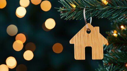 Festive home ornament on christmas tree cozy living room holiday decor warm lighting close-up family tradition