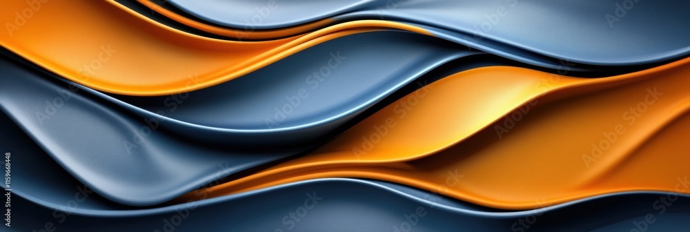 Poster abstract glossy waves in orange and blue conveying fluid motion and modern design elements. generati