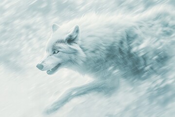 Obraz premium Dynamic action shot of arctic wolf in blizzard wilderness