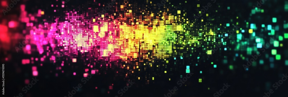 Aufkleber Glowing abstract mosaic with pixelated elements creating a vibrant digital artwork. Generative AI