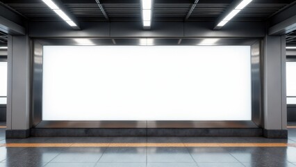 Clean subway platform mockup with a white billboard, perfect for displaying creative advertisements and banners.