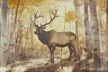 Majestic elk in a sunlit forest exudes serene power
