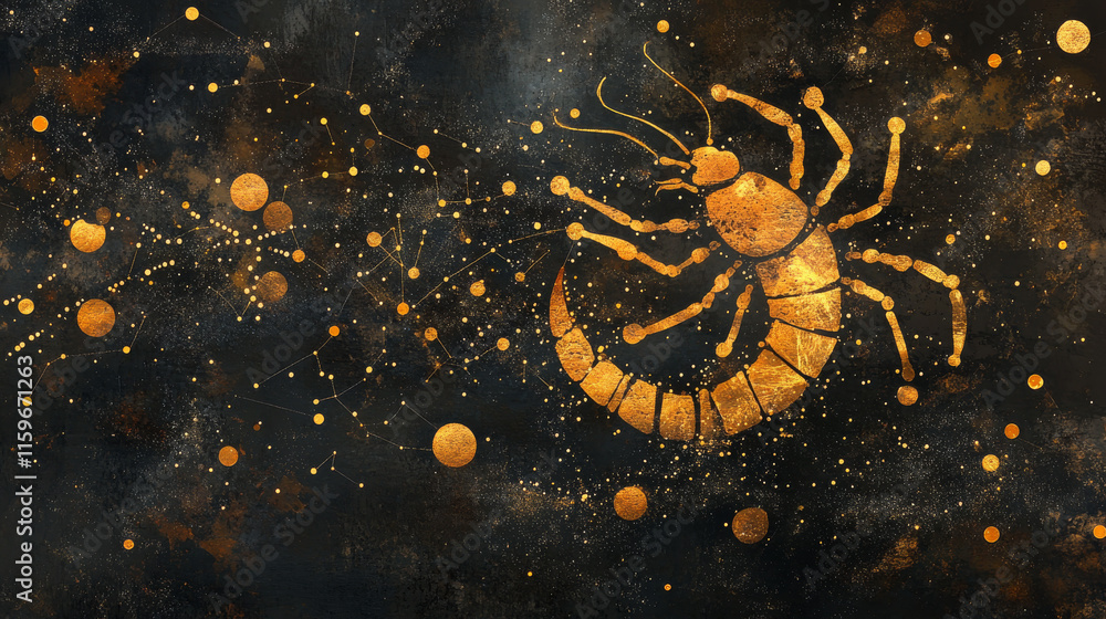 Poster scorpio of the particles. scorpio consists of circles and points. vector illustration