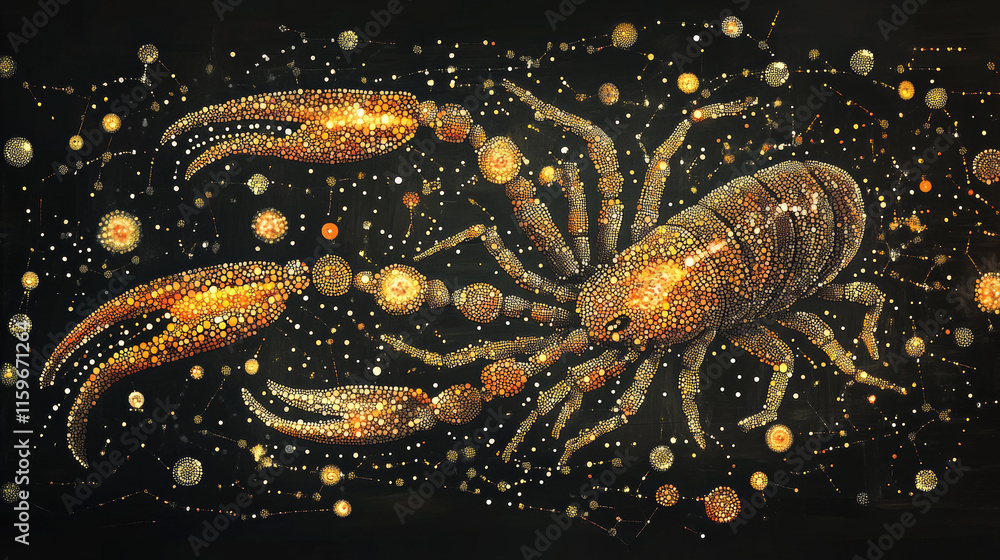 Poster scorpio of the particles. scorpio consists of circles and points. vector illustration
