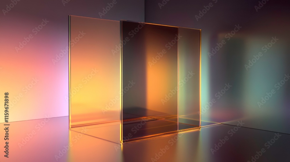 Aufkleber glass cube with colorful reflections and light.