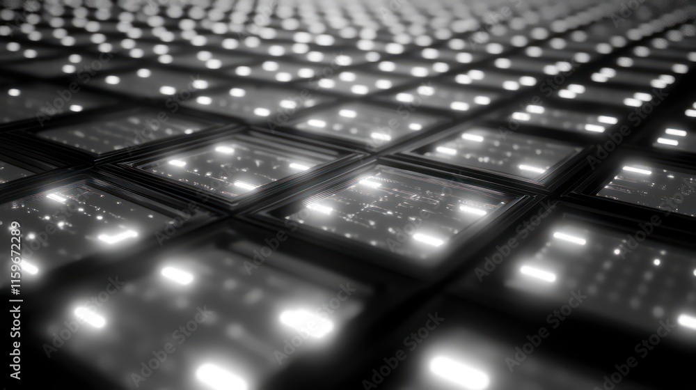 Leinwandbilder abstract grid of glowing squares, illuminated from within, creating a technological or futuristic te