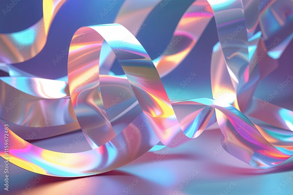 Poster striking holographic undulating ribbon in motion: eye-catching 3d background design element for bann