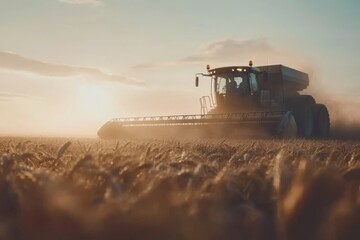 Fototapeta premium Mähdrescher und Traktor während der Ernte auf einem Weizenfeld.Mähdrescher und Traktor arbeiten an der Ernte auf einem Weizenfeld.Auf einem Weizenfeld sind Mähdrescher und Traktor beim Ernten