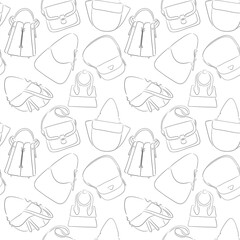 seamless pattern with silhouettes of women's handbags on a white background