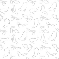 seamless pattern with silhouettes of women's shoes on a white background