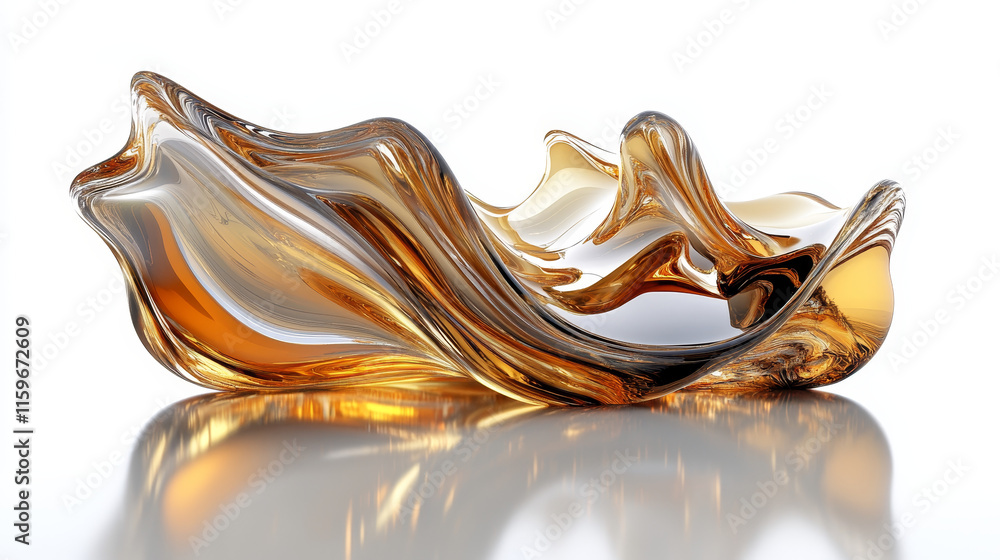 Aufkleber 3d abstract gold liquid shape. metal fluid object design. futuristic chocolate aesthetic wavy blob s