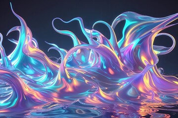 Obraz premium Surreal flowing iridescent liquid tendrils in captivating motion for creative background and three-dimensional displays