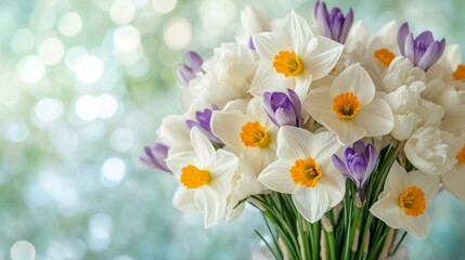 Fototapeta premium Daffodils and Crocuses Spring Bouquet of Flowers