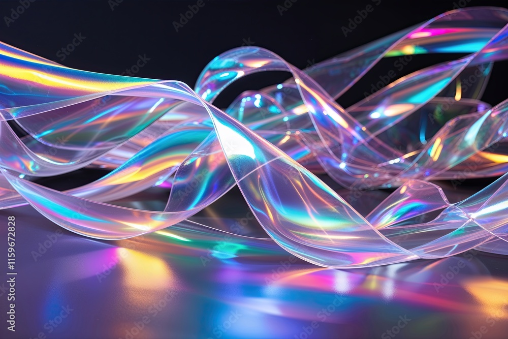 Aufkleber luminous dynamic three-dimensional iridescent ribbons in fluid motion for vibrant backdrops and disp