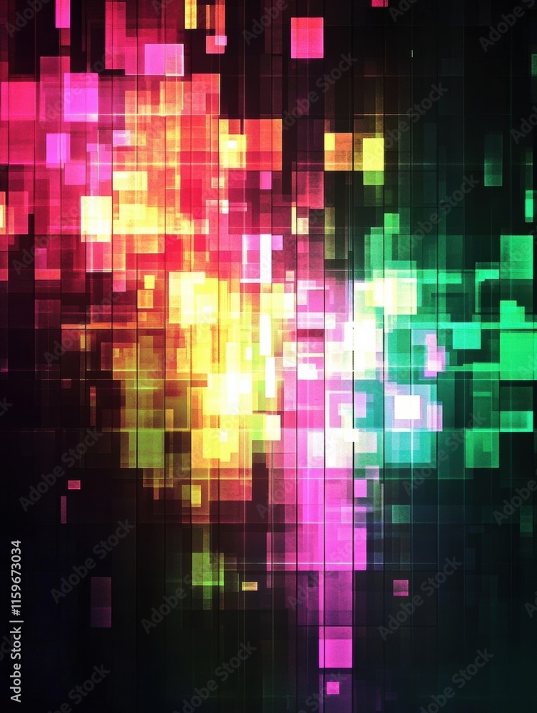 Fototapete Glowing abstract mosaic featuring pixelated elements in vibrant colors. Generative AI