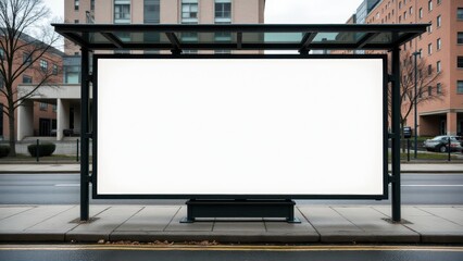 Fototapeta premium Billboard mockup at a bus stop with a clean white background, ideal for custom banners and advertisements.