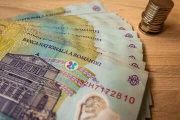Romanian paper money. A pack of Romanian lei