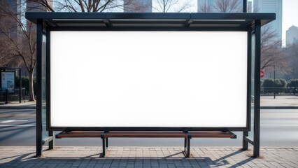 Billboard mockup at a bus stop with a clean white background, ideal for custom banners and advertisements.