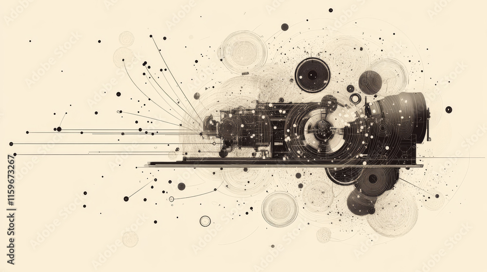 Poster the synthesizer of the particles. the synthesizer consists of circles and points. vector illustratio