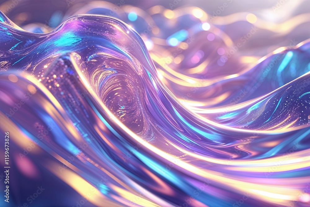 Poster ethereal shimmering prismatic waves in motion 3d background design concept