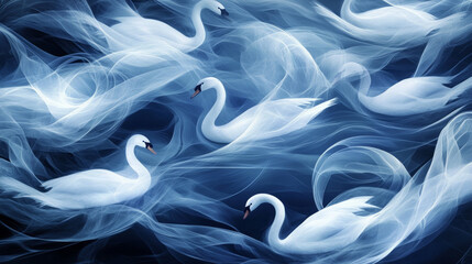 Fototapeta premium Vector abstract seamless background of swans. Chaotic swans on the water