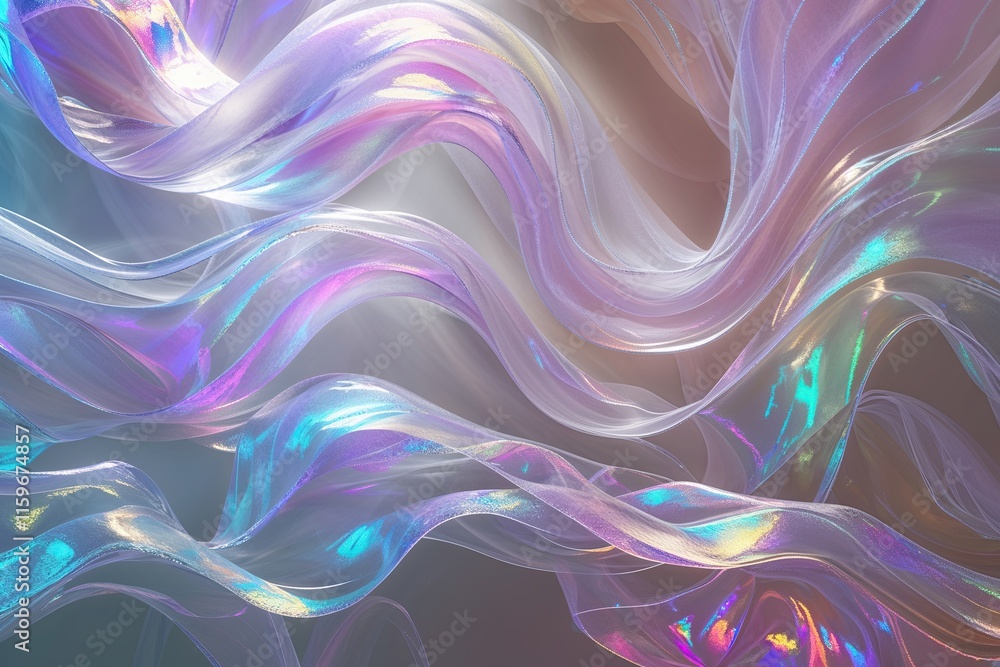 Poster iridescent silken strands in ethereal flowing movement beautiful colorful three-dimensional design f