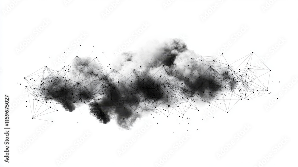 Poster a polygonal cloud design featuring triangles, dots, and a network of lines. this low-poly structure 