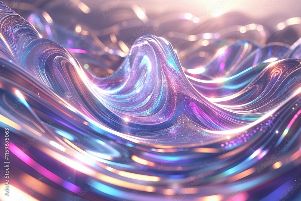 Poster lively 3d background design with ethereal shimmering prismatic waves in motion