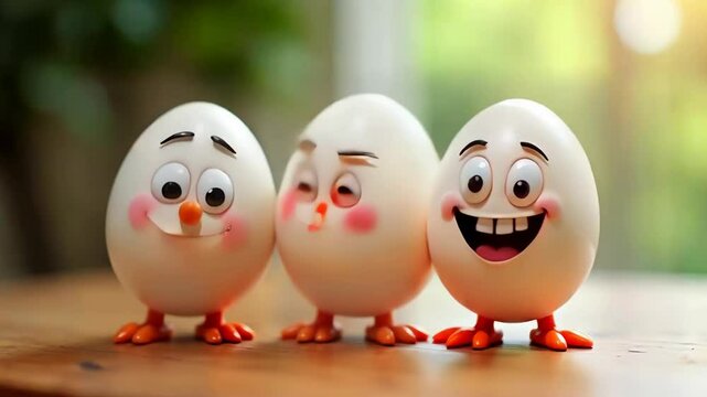 cartoon three eggs with smiling faces