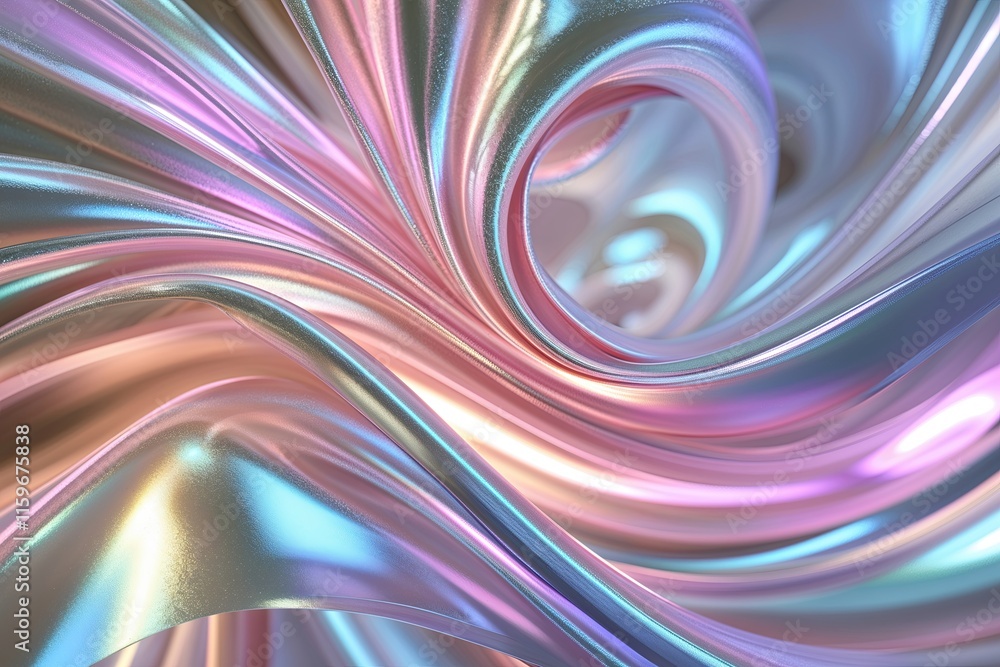 Aufkleber dynamic swirling pearlescent gradient ribbon in motion for striking background and art installations
