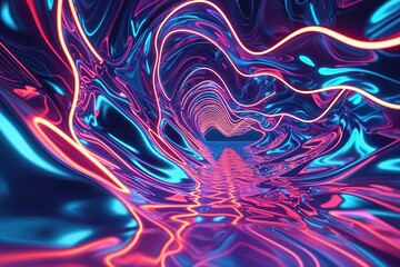 Unique Reflective Neon Wavy Pattern in Motion - Stunning 3D Background Design for Banners and Wallpapers