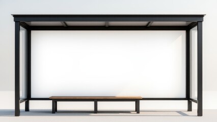 Blank advertising space at a bus stop with a white billboard, ideal for banner advertising and custom promotions.