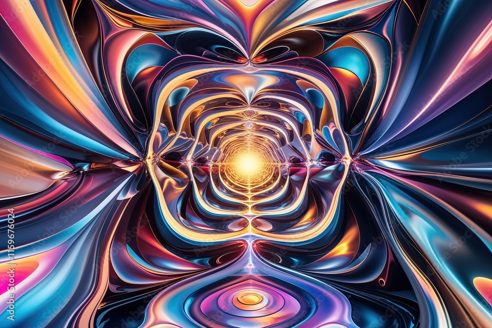 Poster enigmatic surreal kaleidoscopic shapes in fluid motion for digital interfaces and art displays