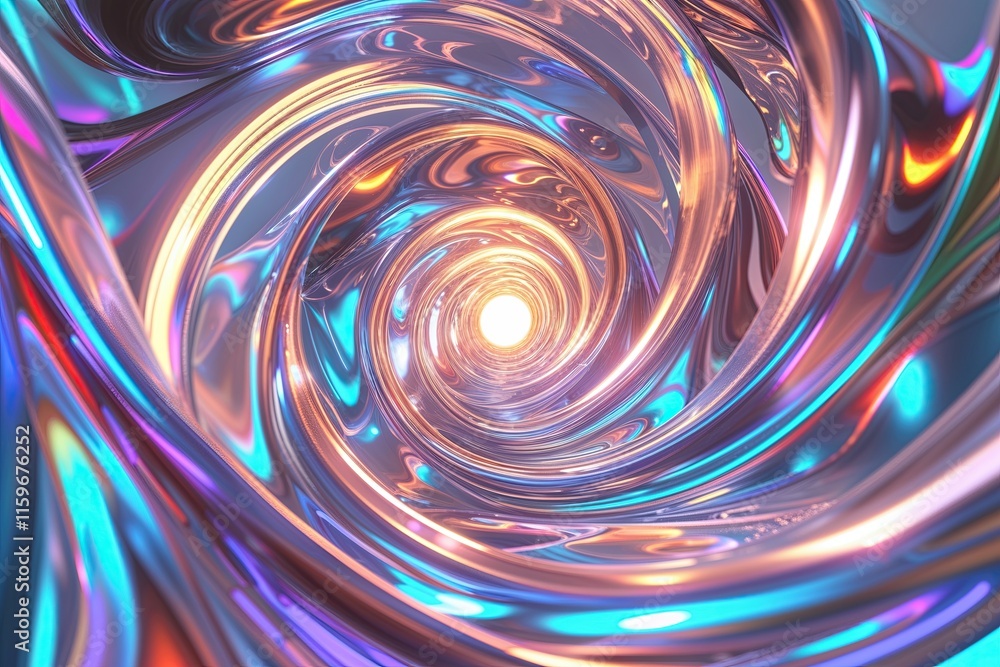 Poster mesmerizing three-dimensional swirling iridescent shapes in dynamic motion background design