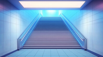 Obraz premium 3d stairs going to light and empty white LCD screens for advertising on walls. Exit from underground or subway, staircase construction, ladder building architecture, Realistic vector illustration