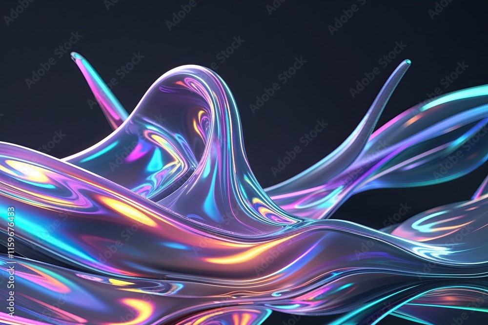 Poster 3d holographic fluid dynamics of luminous neon tendrils on dark background for gradient design eleme