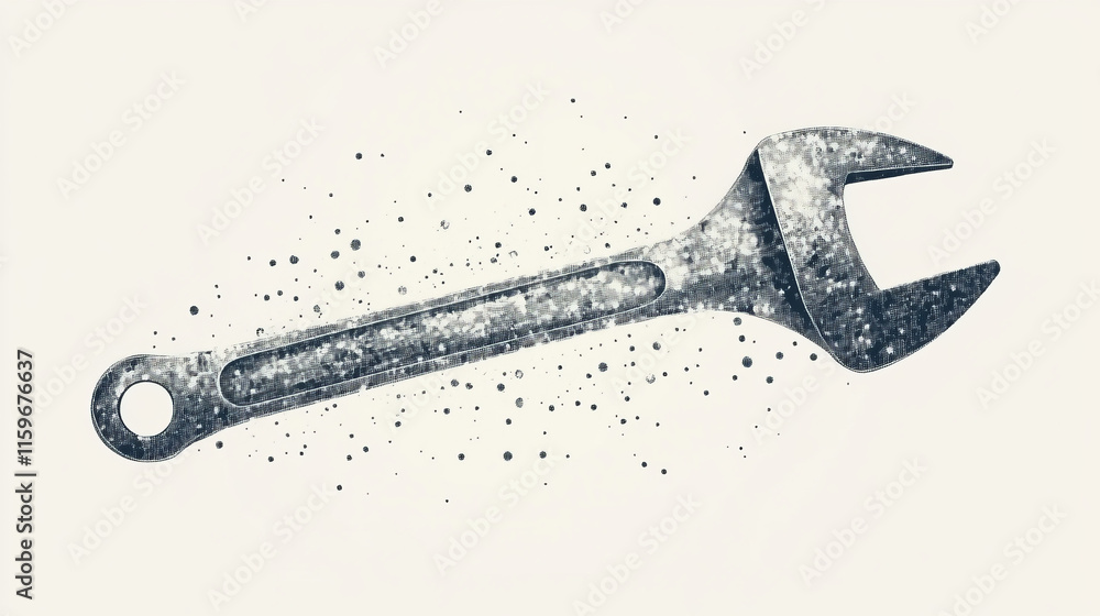Poster support of particles.a wrench and a hammer consists of small circles and dots. vector illustration