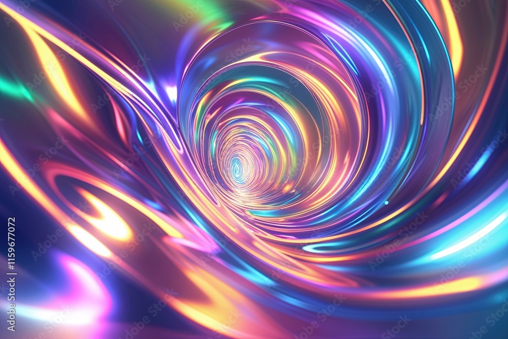 Poster mesmerizing colorful iridescent flowing curve animation in 3d for media and display applications