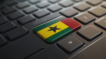 Computer keyboard, close-up button of the flag of Ghana. 3D render of a laptop keyboard
