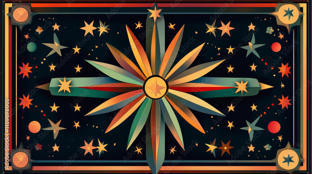 Poster modern minimalist aesthetic linear frames. stars, starburst icons and minimalist frames and borders 