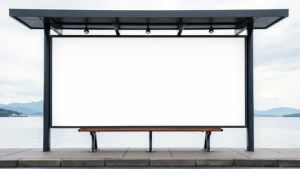 Obraz premium Urban bus stop mockup featuring an empty billboard, perfect for custom advertisements and banner displays.