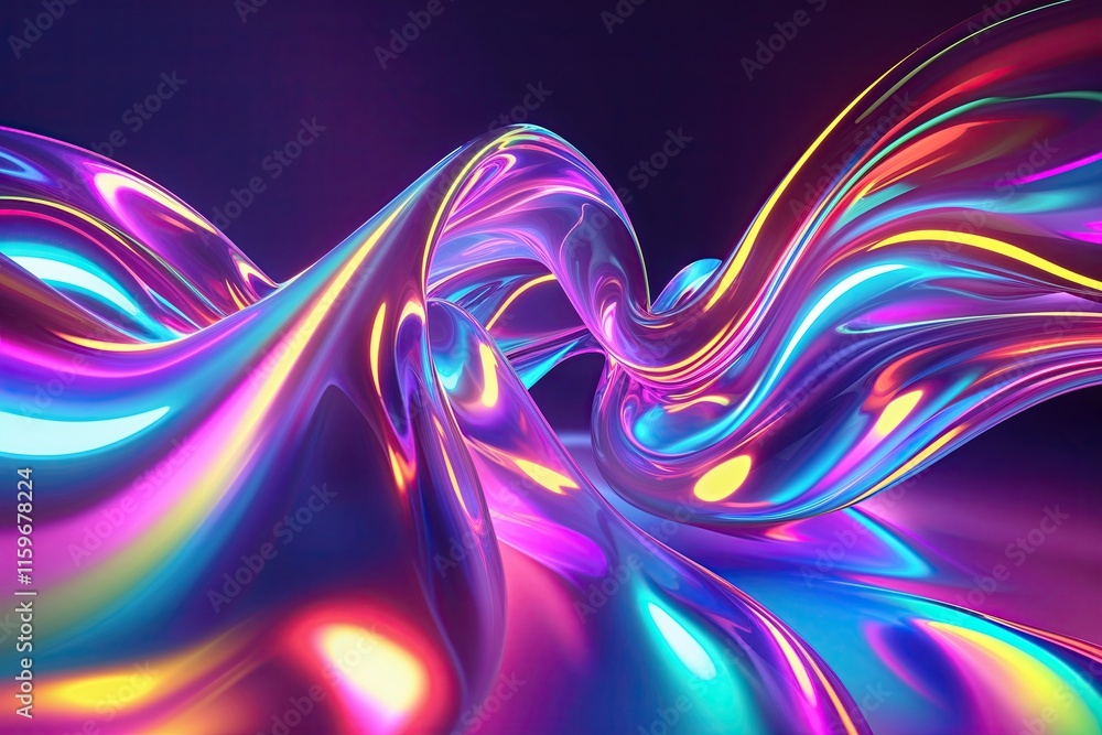 Poster dynamic electric prismatic flowing ribbon in motion for three-dimensional art prints and display bac