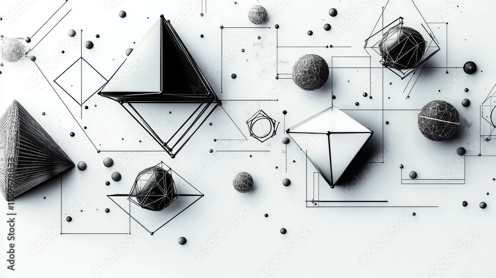 Poster different figures on white background with frame of dotted lines, geometric shapes. vector set of el