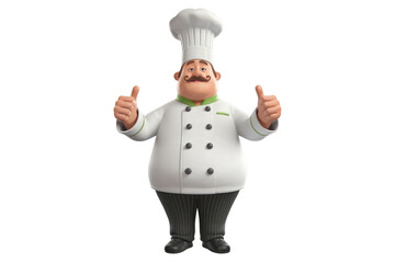 A cheerful cartoon chef gives two thumbs up, signifying delicious food and excellent service. background removed