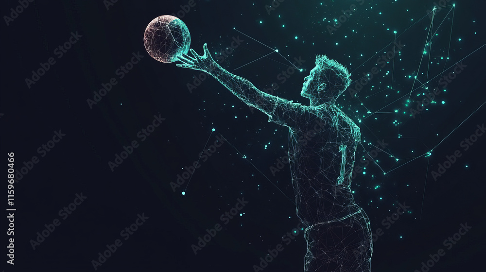 Poster the volleyball player consists of points, lines and triangles. the polygon shape in the form of a si